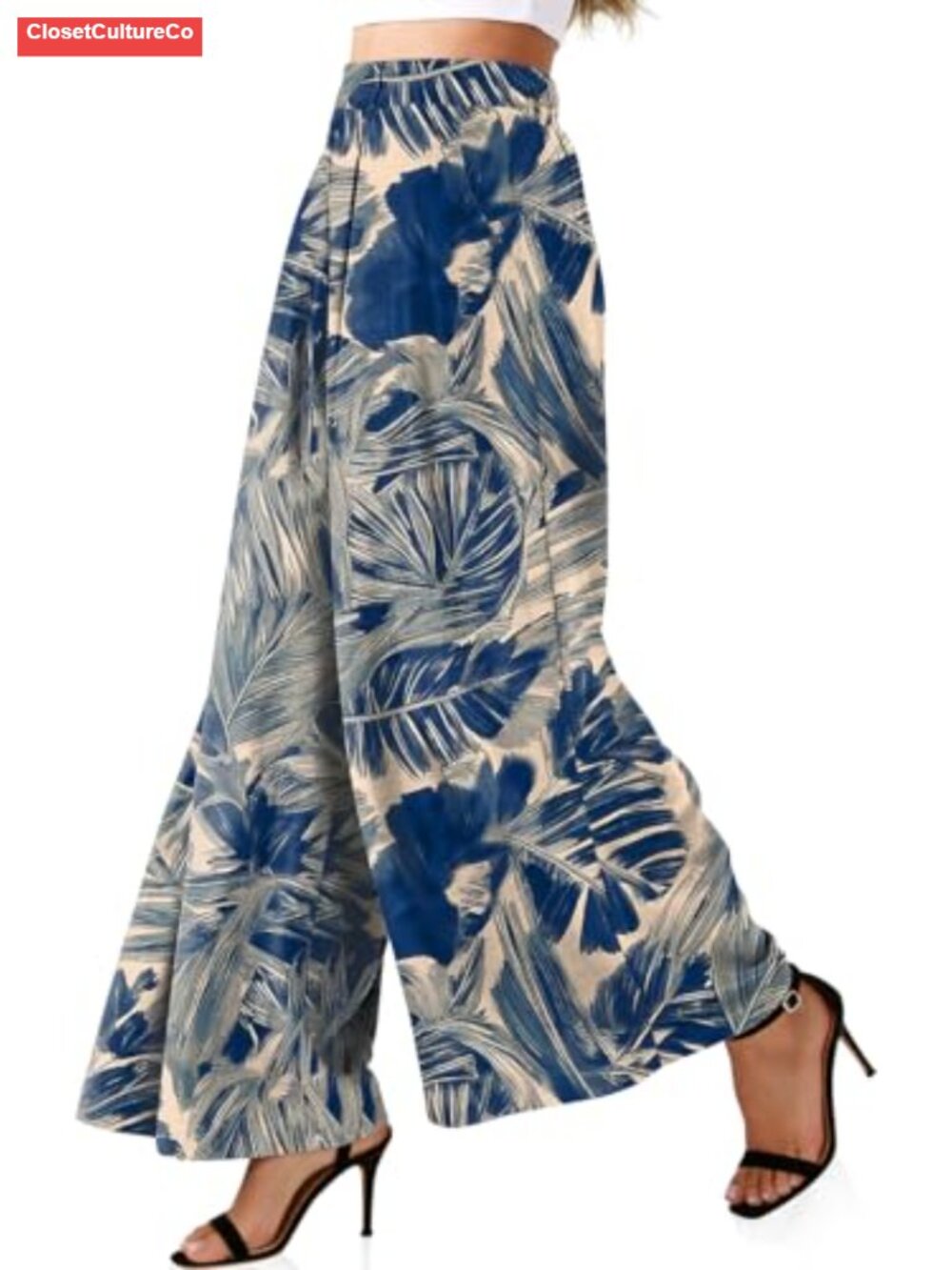 Linen Palazzo Pants High Waist Pleated Wide Leg Trousers with Pockets